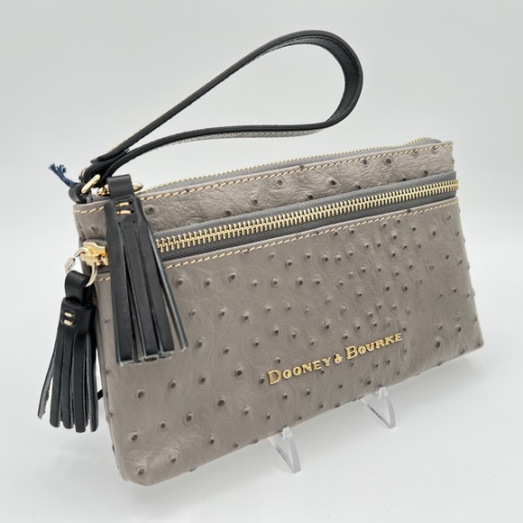 Ostrich Embossed Double Zip Wallet Wristlet NWT